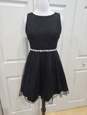 Speechless Black Lace Tulle Skirt Cut Out Back Glitter Rhinestone Skater Dress 5